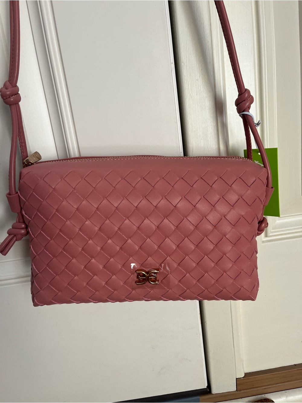 New! Sam Edelman Woven Soft Pink “Margo” Leather Crossbody Bag - Picture 13 of 16